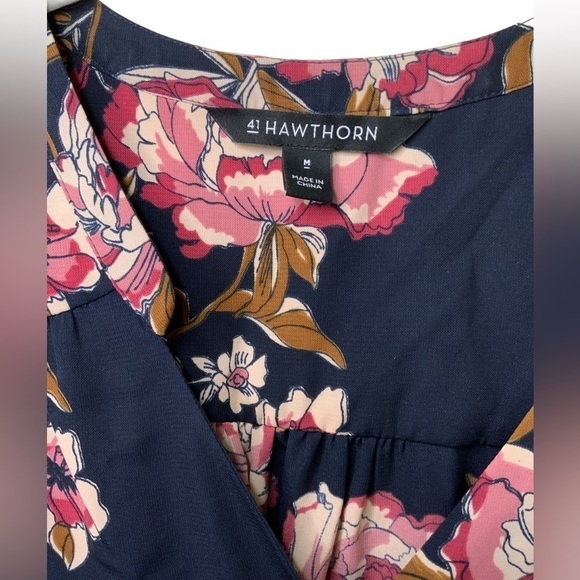 41 Hawthorn 🆕 Button-Up Belted Shirt Style Navy with Pink Floral Dress NWOT- M - Picture 7 of 10